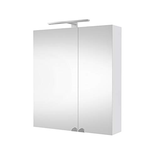 Planetmöbel Spiegelschrank Badezimmer 60cm Weiß, Badezimmerschrank mit Spiegel und LED Beleuchtung, Badespiegel mit Schrank von Planetmöbel
