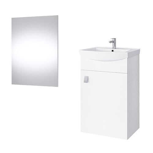 Waschtisch + Spiegel Badmöbel Set für Gäste Bad WC (Weiß) von Planetmöbel