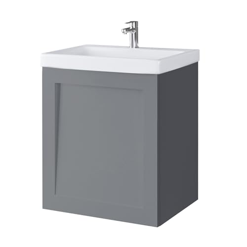 Planetmöbel Waschtischunterschrank Keramikwaschbecken Badmöbel Set Gäste WC 50cm (Grau matt) von Planetmöbel