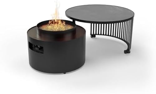 Planika Moon 2-in-1 Feuertisch & Salontisch – Moderne Feuerschale 65cm mit Abdeckung – Outdoor Feuerstelle & Grill Feuerschale für Garten & Terrasse – Inkl. wetterfeste Schutzhülle von Planika