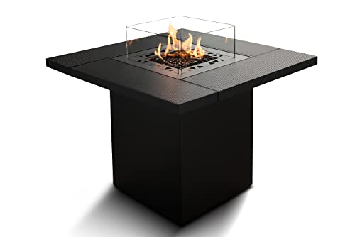 Planika Square Table Feuerstelle Gas mit Tisch Outdoor - Außenkamin Feuerstelle Outdoor Terrassenfeuer Balkonfeuerstelle Feuerschale Tisch - Feuertisch mit Abdeckung von Planika