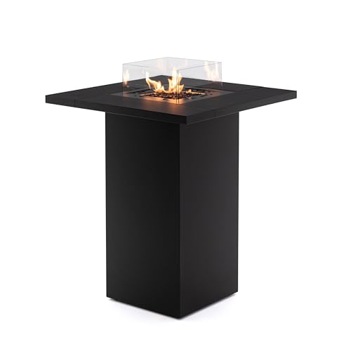 Planika Square Table High Feuerstelle Gas mit Tisch Outdoor - Außenkamin Feuerstelle Outdoor Terrassenfeuer Balkonfeuerstelle Feuerschale Tisch - Feuertisch mit Abdeckung von Planika
