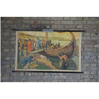 Wikinger Plündern Im Binnenland Original Antike 1920Er Jahre Schulwandkarte Archäologie Mittelalter Druckgeschichte Schiff Skandinavien von PlanographicSociety