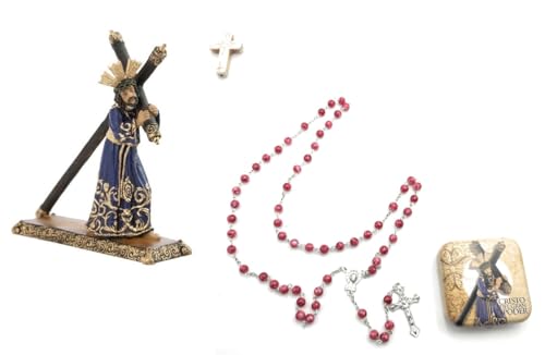 Bild und Rosenkranz (rot) von Christus der großen Macht, inkl. Geschenkkreuz aus weißem Türkis von Planta Color