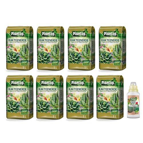 PLANTOP 40 Liter Kakteenerdest Kaktuserde Nährstofferde Sokkulentenerde + 250 ml Kakteendünger flüssig von Plantop