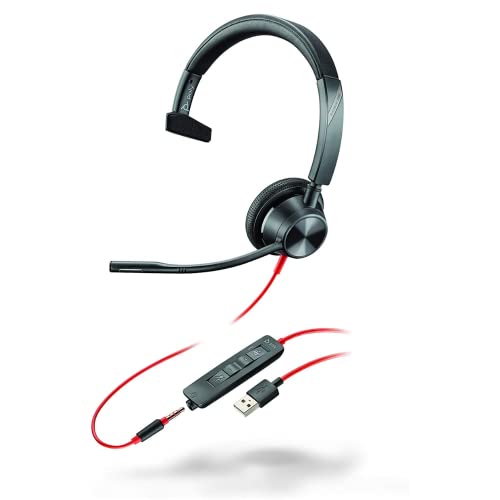 Plantronics – Blackwire 3315 USB-A (Poly) – kabelgebundenes Ein-Ohr Headset (Mono) mit Mikrofonarm – Verbindung mit PC/Mac über USB-A oder mit Smartphone/Tablet über 3,5-mm-Anschluss – Teams etc. von Plantronics