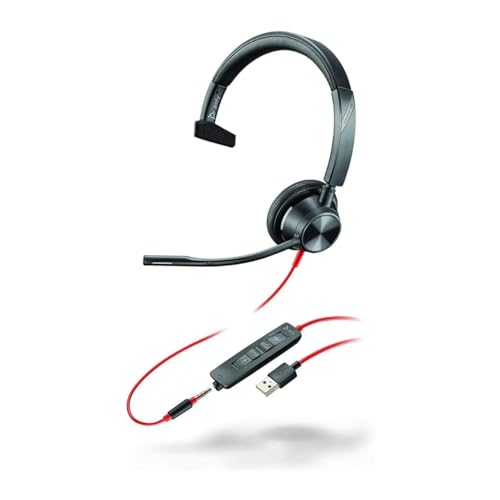 Plantronics - Blackwire 3315 Wired, Single Ear (Mono) USB-A Headset with Boom Mic (Poly) - Connect to PC/Mac via USB-A or mobile/tablet via 3.5 mm connector - Works with Teams (Certified), Zoom & more von Poly