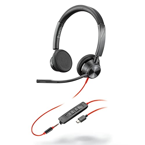 Plantronics – Blackwire 3325 USB-A (Poly) – Zwei-Ohr Headset (Stereo) mit Mikrofonarm & Kabel – Verbindung mit PC/Mac über USB-A oder Smartphone/Tablet über 3,5-mm-Anschluss – Teams (zertifiziert) von Plantronics