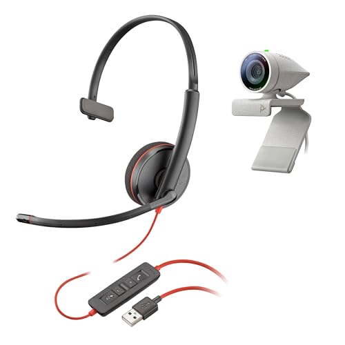 Poly Studio P5-Kit mit Blackwire 3210 (Plantronics) – HD-Videokonferenzkamera mit 1080p – Professionelle Webcam und schnurgebundenes Ein-Ohr-Headset-Kit mit USB-A von Poly