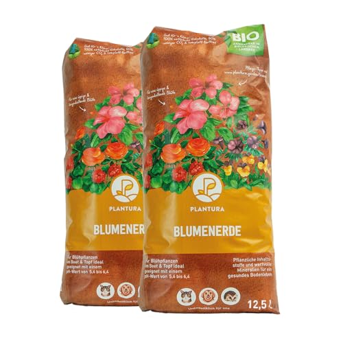 Plantura Bio-Blumenerde, torffrei & vegan, Bio Erde mit Dünger für alle Garten- & Balkonpflanzen, drinnen & draußen, 2 x 12,5 L (25 L) von Plantura