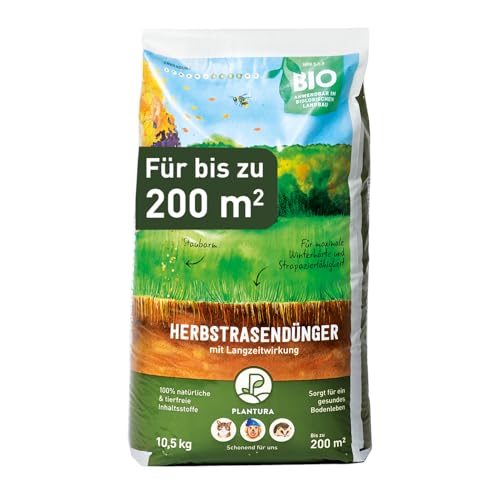 Plantura Bio Herbstrasendünger mit Langzeit-Wirkung, 10,5 kg, für maximale Winterhärte, idealer Dünger für den Rasen im Herbst, unbedenklich für Hund, Haus- & Gartentiere, Rasendünger, Langzeitdünger von Plantura