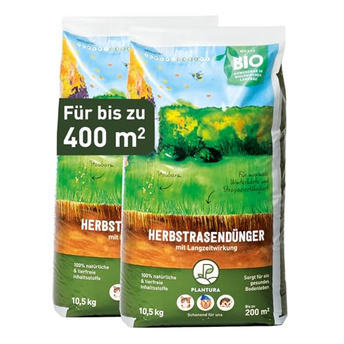 Plantura Bio-Herbstrasendünger, 3 Monate Langzeitwirkung, Kaliumdünger für maximale Winterhärte, Streuwagen geeignet, 21 kg für 400 m² Plantura Bio-Herbstrasendünger, 3 Monate Langzeitwirkung, Kaliumdünger für maximale Winterhärte, Streuwagen geeignet, 21 kg für 400 m² von Plantura