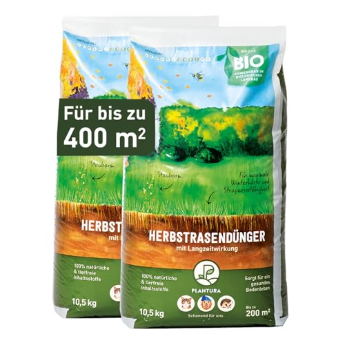 Plantura Bio Herbstrasendünger mit Langzeit-Wirkung, 21 kg, für maximale Winterhärte, idealer Dünger für den Rasen im Herbst, unbedenklich für Hund, Haus- & Gartentiere, Rasendünger, Langzeitdünger von Plantura