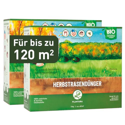 Plantura Bio Herbstrasendünger mit Langzeit-Wirkung, 6 kg, für maximale Winterhärte, idealer Dünger für den Rasen im Herbst, unbedenklich für Hund, Haus- & Gartentiere, Rasendünger, Langzeitdünger von Plantura