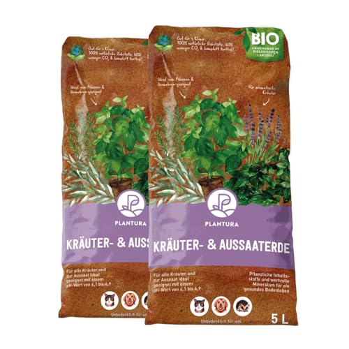 Plantura Bio-Kräuter- & Aussaaterde, torffrei & vegan, Bio Erde mit Perlite, zur Anzucht & für Kräuter, 2 x 5 L (10 L) von Plantura