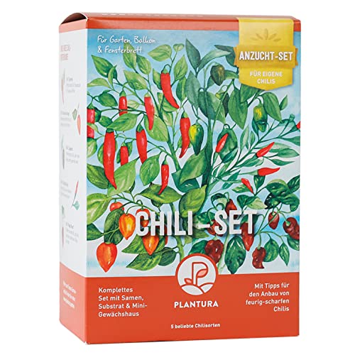 Plantura Chili-Anzuchtset, 5 Chili-Sorten, komplettes Set mit Mini-Gewächshaus, Geschenkidee von Plantura