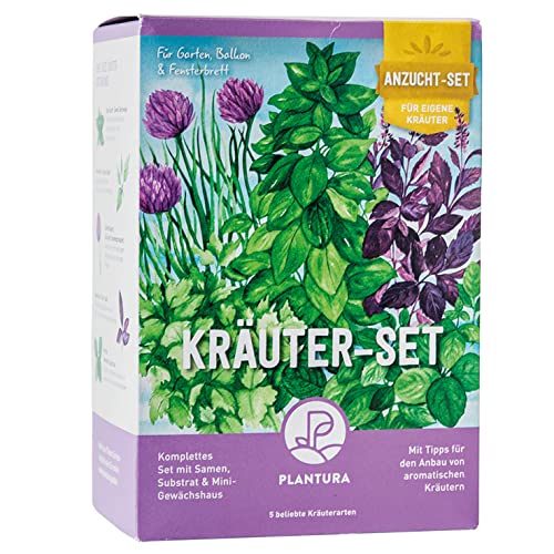 Plantura Kräuter-Anzuchtset, 5 Kräutersorten, Anzuchtset für die Fensterbank, Geschenkidee von Plantura