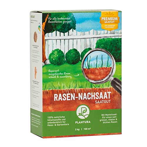 Plantura Rasen-Nachsaat, schnellkeimendes Premium-Saatgut mit Mantelsaat, 2 kg für 100 m² von Plantura