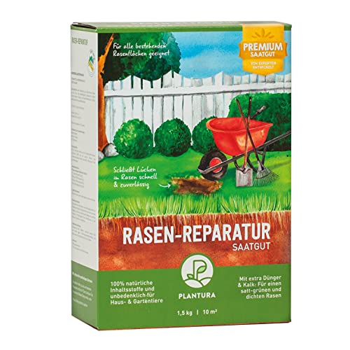 Plantura Rasen-Reparatur, 1,5 kg, Premium-Saatgut zur Rasenausbesserung, mit Dünger & Kalk von Plantura