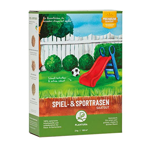 Plantura Spiel- & Sportrasen, 2 kg, strapazierfähiger Rasen für Kinder & Haustiere, Premium-Saatgut von Plantura