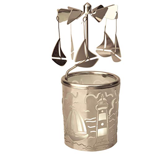 Kerzenfarm Segelschiff Drehkarussell für Teelichter, Metall und Glas, Silber, 16,5 cm hoch von Plaristo