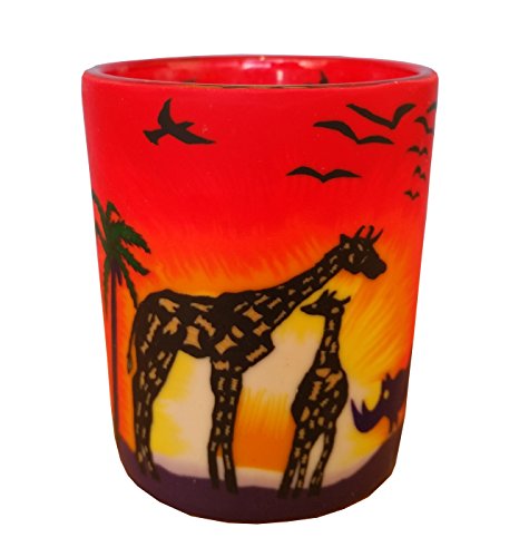 Plaristo Safari weihgabe Glowing Teelichthalter, Glas, 6,5 cm hoch, Mehrfarbig, 5,5 x 5,5 x 6,5 cm von Plaristo
