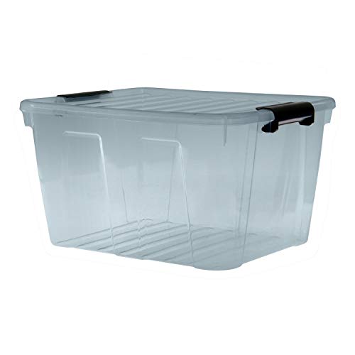 Plast Team Home Box Aufbewahrungsbox mit Deckel Klickverschluss Aufbewahrungsbehälter Box Stapelbar Transparent Grau (30L) von Plast Team