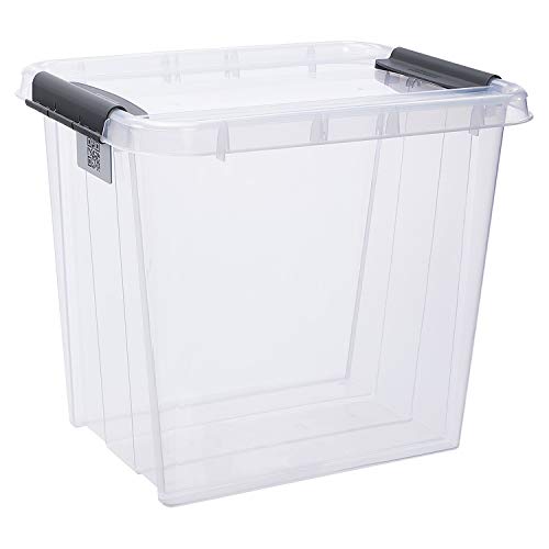 Plast Team Pro Box Aufbewahrungsbox mit Deckel und QR-Code Stapelbar Transparent (53L) von Plast Team