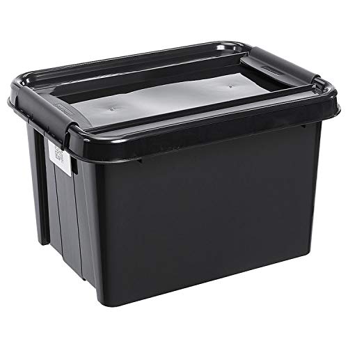 Plast Team ProBox Recycle Aufbewahrungsbox mit Deckel/Kisten mit Deckel QR-Code schwarz (32L) von Plast Team