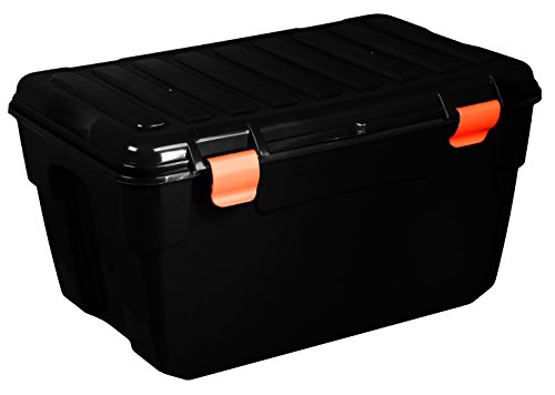 Plast Team ca. 125L mit 4 Klickverschlüssen Box schwarz,Griffe orange, Transparent von Plast Team