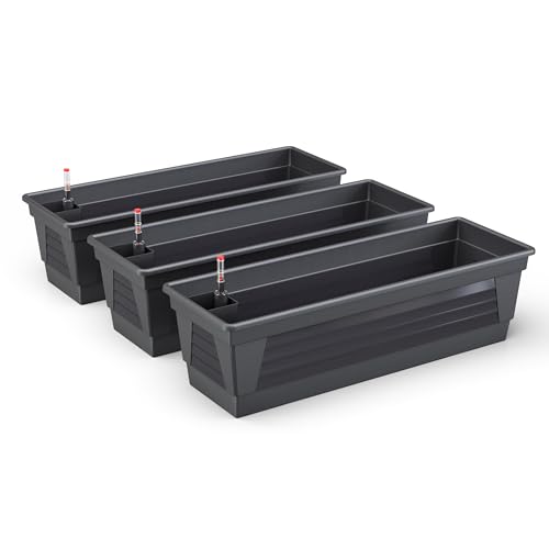 Blumenkasten Milano 3er Set 100 cm lang Farbe Anthrazit mit Wasserspeicher und Wasserstandsanzeige Pflanzkasten für Garten und Balkon witterungsbeständig für Innen und Außen von Plastard