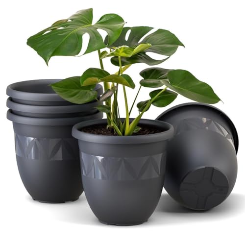 Plastard Übertopf 5er Set Durchmesser 18 cm Anthrazit Blumentopf für Innen und Außen aus Kunststoff Pflanztopf für Balkon Terrasse Pflanzkübel Kräutertopf von Plastard