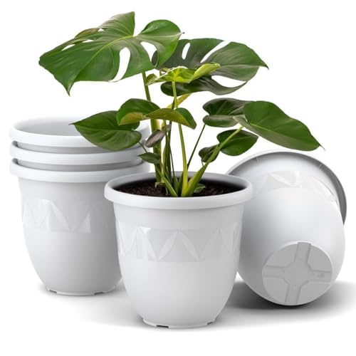 Plastard Übertopf 5er Set Durchmesser 18 cm Weiss Blumentopf für Innen und Außen aus Kunststoff Pflanztopf für Balkon Terrasse Pflanzkübel Kräutertopf von Plastard