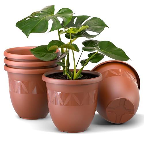 Plastard Übertopf 5er Set Durchmesser 21 cm Terrakotta Blumentopf für Innen und Außen aus Kunststoff Pflanztopf für Balkon Terrasse Pflanzkübel Kräutertopf von Plastard