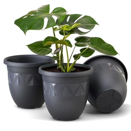 Plastard Übertopf 3er Set Durchmesser 18 cm Anthrazit Blumentopf für Innen und Außen aus Kunststoff Pflanztopf für Balkon Terrasse Pflanzkübel Kräutertopf von Plastard