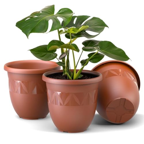 Plastard Übertopf 3er Set Durchmesser 18 cm Terrakotta Blumentopf für Innen und Außen aus Kunststoff Pflanztopf für Balkon Terrasse Pflanzkübel Kräutertopf von Plastard