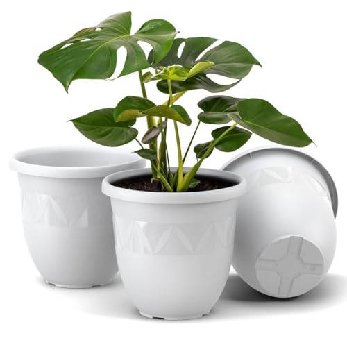 Blumentopf Capri 3er Set Durchmesser 18 cm Weiß große Übertöpfe für Innen und Außen aus Kunststoff für Plant Pot Balkon Terrasse Blumentöpfe Pflanzkübel Kräutertopf Blumenkübel von Plastard