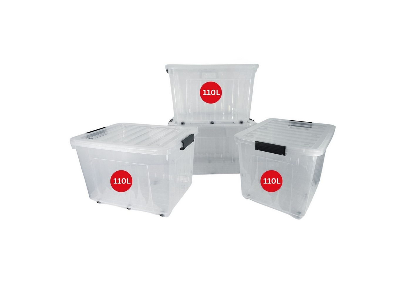 Plastard Aufbewahrungsbox mit Deckel & Rollen 15 - 110 Liter Stapelbar, Transportbox, Regalbox (4er-Set, 4 St), Lagerbox, Spielzeugbox, BPA-Frei, Storagebox für Spielzeug, mit Clips von Plastard