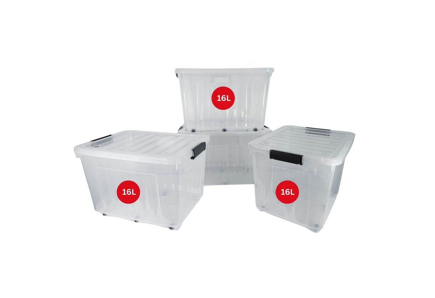 Plastard Aufbewahrungsbox mit Deckel & Rollen 15 - 110 Liter Stapelbar, Transportbox, Regalbox (4er-Set, 4 St), Lagerbox, Spielzeugbox, BPA-Frei, Storagebox für Spielzeug, mit Clips von Plastard