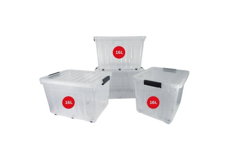Plastard Aufbewahrungsbox mit Deckel & Rollen 15 - 110 Liter Stapelbar, Transportbox, Regalbox (4er-Set, 4 St), Lagerbox, Spielzeugbox, BPA-Frei, Storagebox für Spielzeug, mit Clips von Plastard