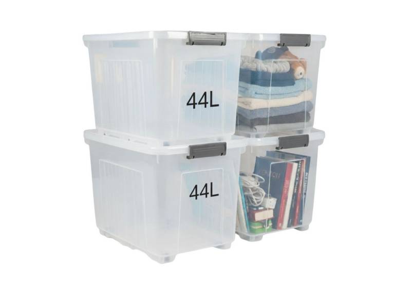 Plastard Aufbewahrungsbox mit Deckel & Rollen 15 - 110 Liter Stapelbar, Transportbox, Regalbox (4er-Set, 4 St), Lagerbox, Spielzeugbox, BPA-Frei, Storagebox für Spielzeug, mit Clips von Plastard
