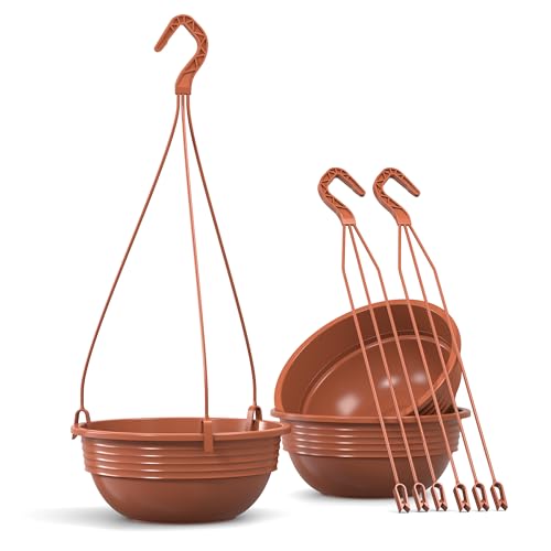 Plastard Blumenampel 3er Set 25 cm Durchmesser Hängeample Farbe Anthrazit runde Kunststoff Blumenschale für Innen und Außen Pflanzschale Terrassen Balkon Deko von Plastard