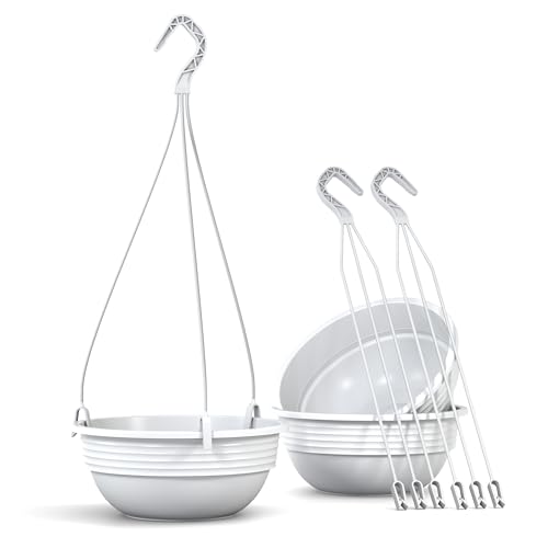 Plastard Blumenampel 3er Set 32 cm Durchmesser Hängeample Farbe Weiß runde Kunststoff Blumenschale für Innen und Außen Pflanzschale Terrassen Balkon Deko von Plastard