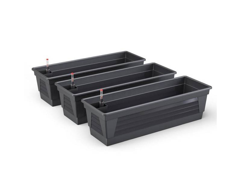 Plastard Blumenkasten, 3er-Set mit Hydroeinsatz & Wasserstandsanzeiger 60 cm, 80 cm 100 cm (3er-set, Pflanzkasten mit Hydroeinsatz & Wasserstandsanzeiger), Witterungs- und UV-Beständigkeit von Plastard