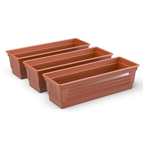 Plastard Blumenkasten 3er Set 80 cm lang Farbe Terrakotta Pflanzkasten, Balkonkasten, Blumenkübel aus witterungsbeständigen Kunststoff für Garten und Balkon von Plastard