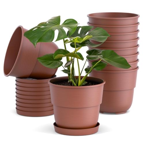 Plastard Blumentöpfe 10er Set 26 cm Durchmesser mit Untersetzer aus Kunststoff Terrakotta runder Pflanzkübel witterungsbeständiger Übertopf große Blumentöpfe von Plastard