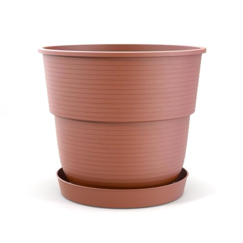 Plastard Blumentopf Milano 24 cm Durchmesser mit passenden Untersetzer Farbe Terrakotta Übertopf Blumenkübel für Garten Balkon Terrasse Pflanztopf von Plastard