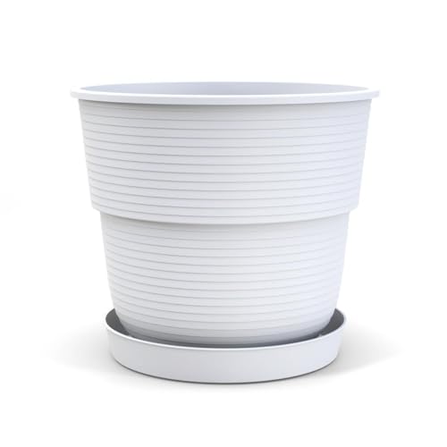 Plastard Blumentopf Milano 24 cm Durchmesser mit passenden Untersetzer Farbe Weiß Übertopf Blumenkübel für Garten Balkon Terrasse Pflanztopf von Plastard