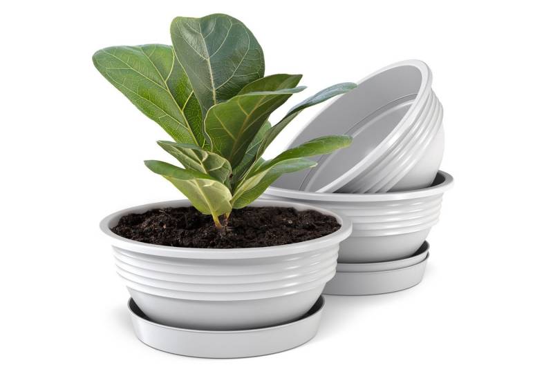 Plastard Pflanzschale Pflanzschalen mit Untersetzer Otto 3er Set Weiß Ø 25 cm (Set, 3 St., Pflanzschale mit Untersetzer), UV-beständig, witterungsbeständig, Optionale Drainagelöcher von Plastard