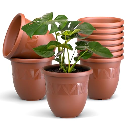 Plastard Übertopf 10er Set Durchmesser 30 cm Terrakotta Blumentopf für Innen und Außen aus Kunststoff Pflanztopf für Balkon Terrasse Pflanzkübel Kräutertopf von Plastard